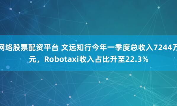 网络股票配资平台 文远知行今年一季度总收入7244万元，Robotaxi收入占比升至22.3%